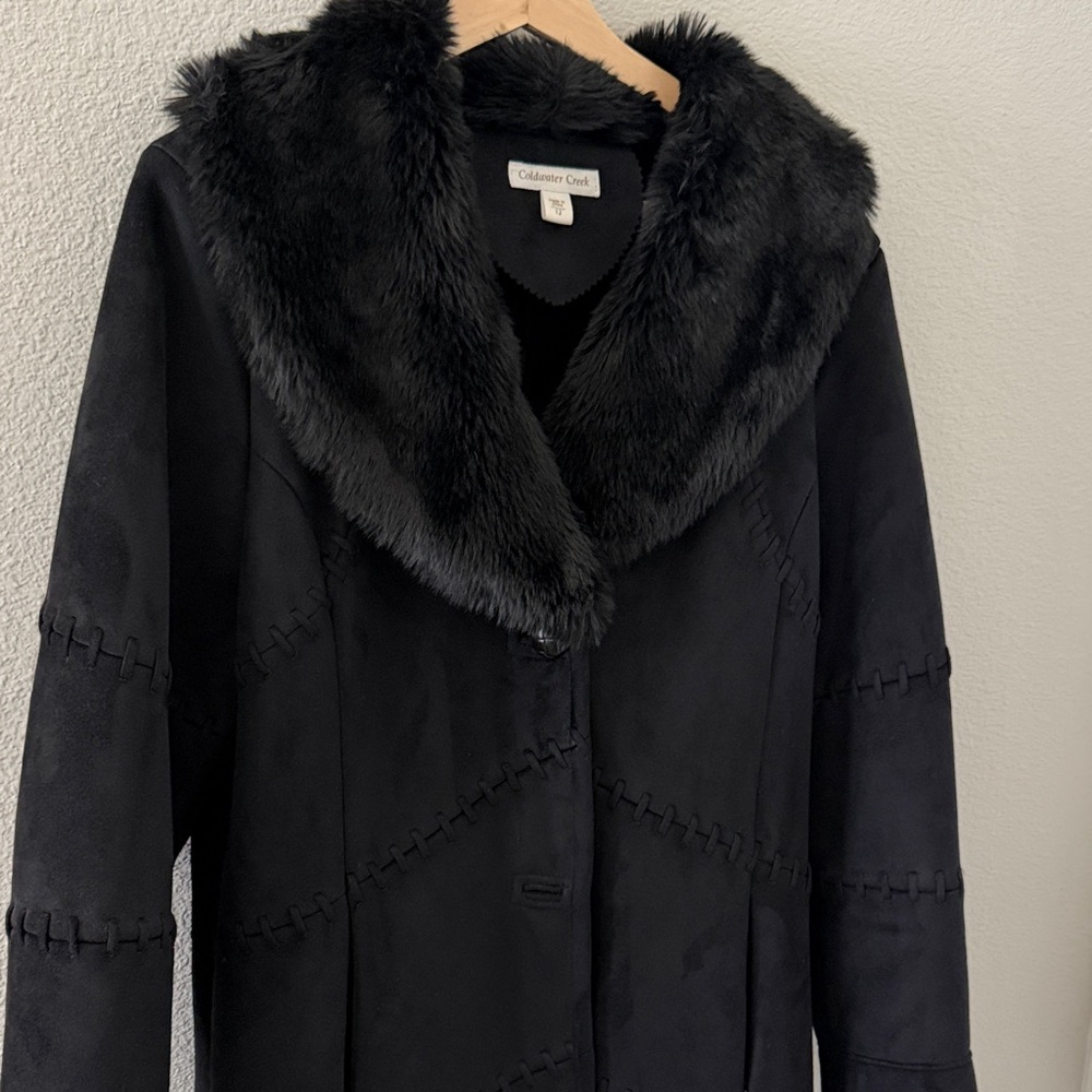 Coldwater Creek Black Jacket with Faux Fur Collar